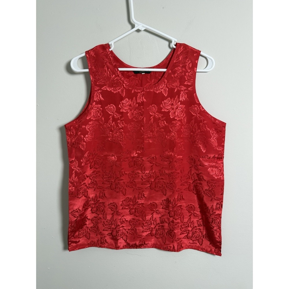 Y2K 90's Style Ornamental Red Tank Top Sz L Thai Silk by T Corner Classy Event